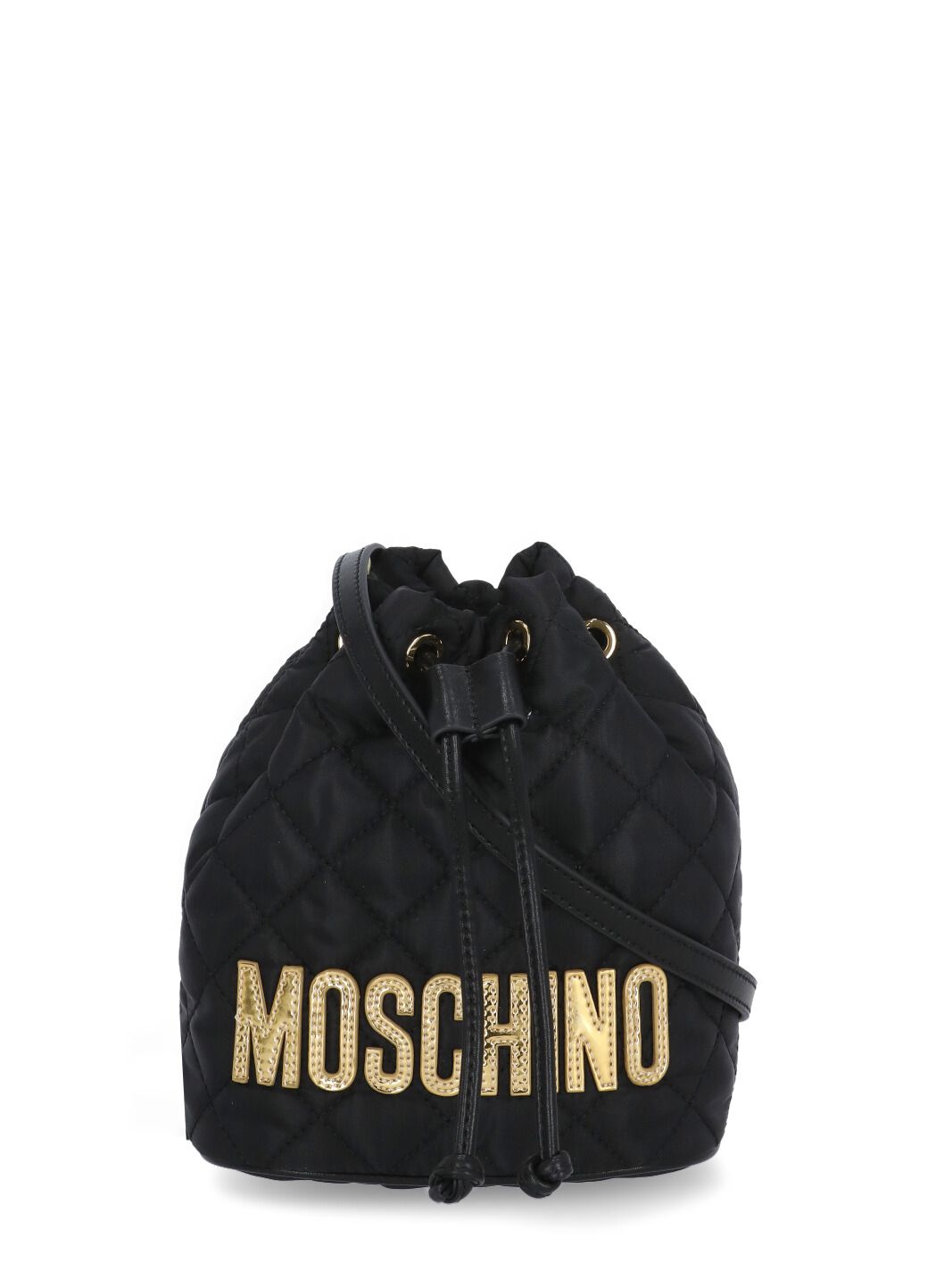 Morphed Lettering Quilted Shoulder Bag Unisex Black Moschino