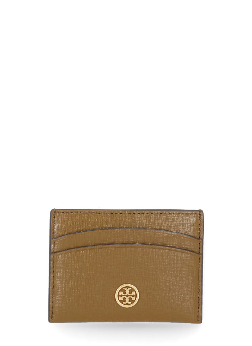 TORY BURCH: Robinson credit card holder in saffiano leather - Brown