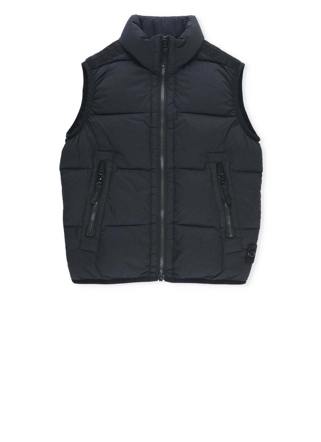 Padded and quilted sleeveless jacket with logo