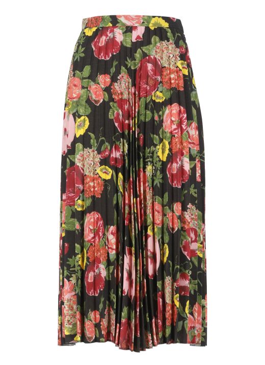 Pleated skirt with floral pattern