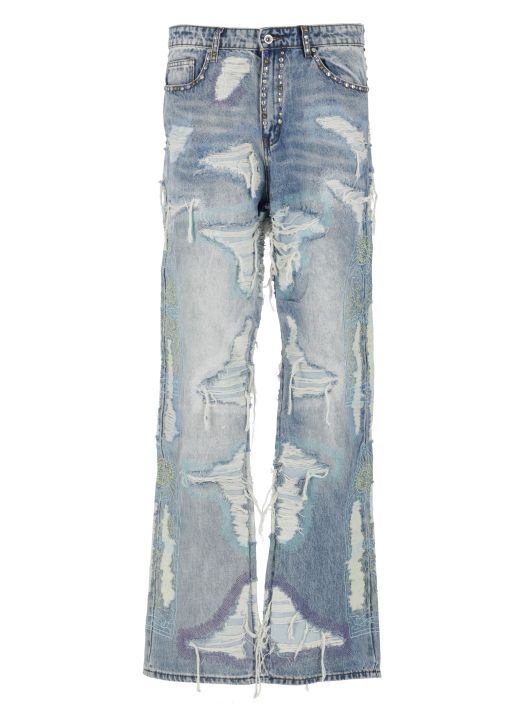 Multicolor Stud Distressed jeans